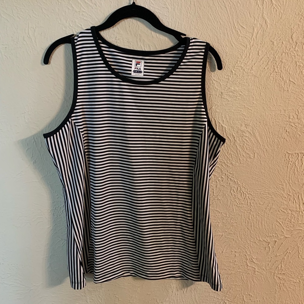 Fila Women's Black and White Striped Tank Top